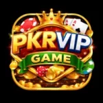 PKRVIP Game APK casino-style logo with crown, poker chips, cards, dice, and golden coins on a black background.