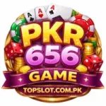 PKR656 Game casino-style logo with colorful chips dice coins and topslot.com.pk branding.