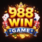 988Win Game official logo with golden casino style numbers crown poker chips cards and coins on dark background.